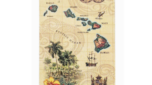 ハワイアン王朝柄のビーチタオル・バスタオル